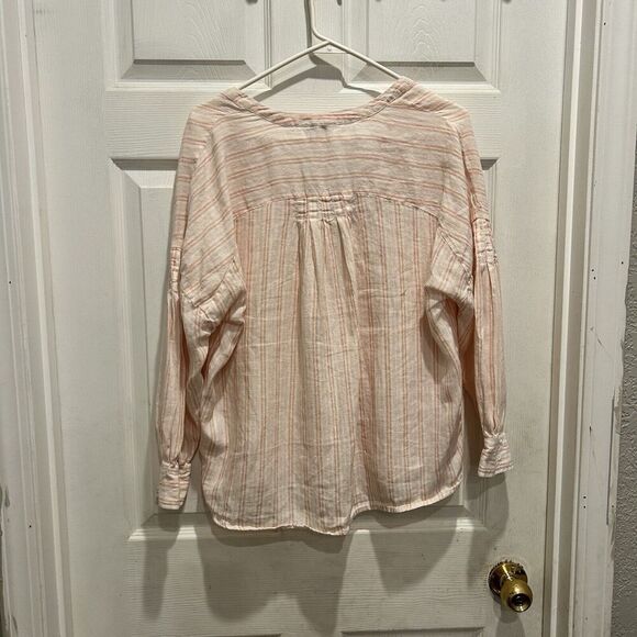 Joie Bekette Linen Blouse Shirt Womens Large Blush Sand‎ Pink Striped - Picture 6 of 8